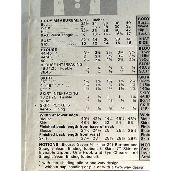 Butterick 3216 pattern blouse kitten bow midi pencil skirt 1980s size 10 12 14 - Picture 5 of 7